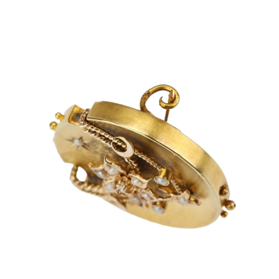 Viktoriánská zlatá brož s briliantem a perličkami