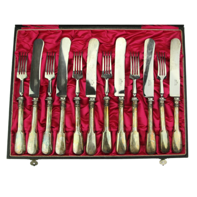 Stříbrné příbory pro 6 osob - M. Kersch, Rakousko-Uhersko