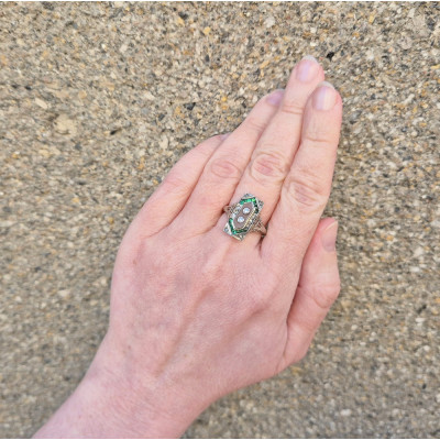 SOLD - Art deco rock crystal, diamond and emerald ring