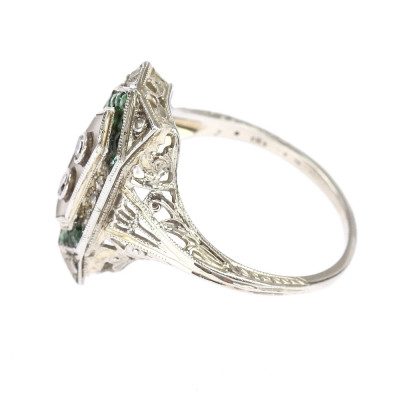 SOLD - Art deco rock crystal, diamond and emerald ring