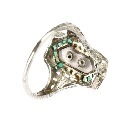 SOLD - Art deco rock crystal, diamond and emerald ring