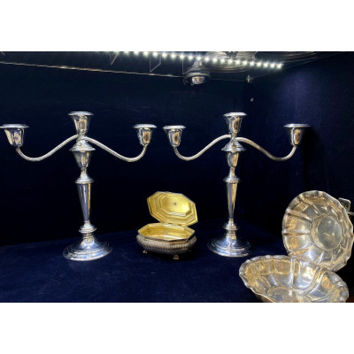 Three-armed silver candlesticks - Gorham