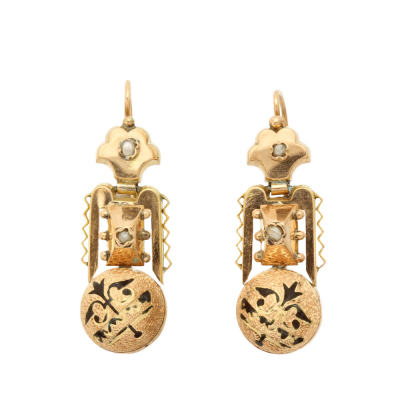 Austro-Hungarian gold earrings with pearls