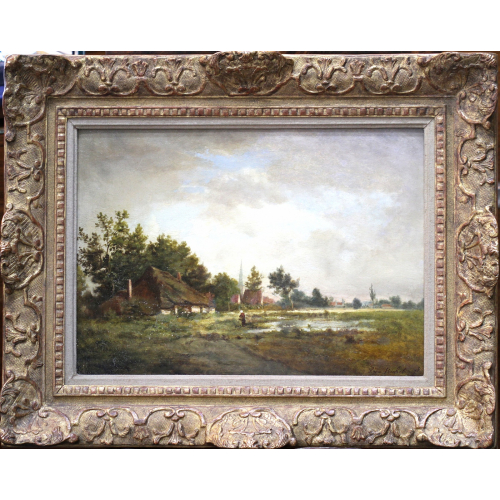 PRODÁNO - Léon Richet - Krajina s rybníkem, 1873
