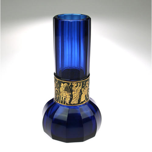 Kobaltová váza s oroplastikou