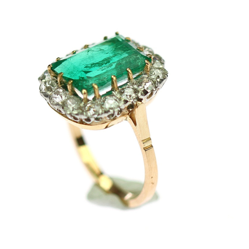 PRODÁNO - Prsten s kolumbijským smaragdem a diamanty